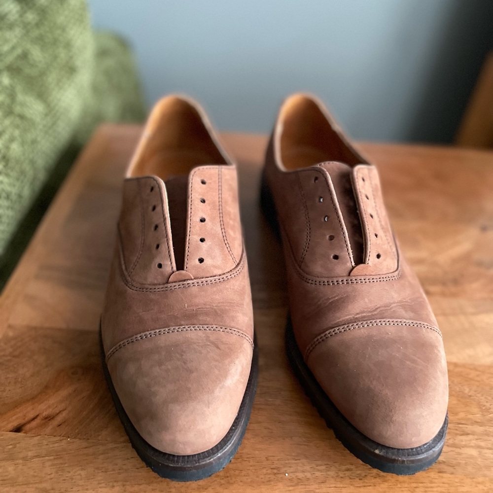 Vintage Cole Haan Cap Toe Oxford Shoes Made in USA Vibram Gumlite Nubuck Tan 9.5 - Picture 2 of 10